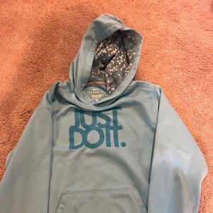 Nike “Just Do It” blue hoodie.
